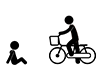 Bounce a child on a bicycle | Bicycle accident | Dangerous driving-Free pictograms | Black and white illustrations