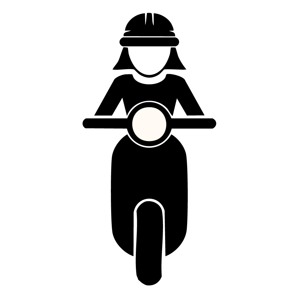 Pictogram of a woman riding a scooter. Free illustration representing delivery, transportation, and commuting.