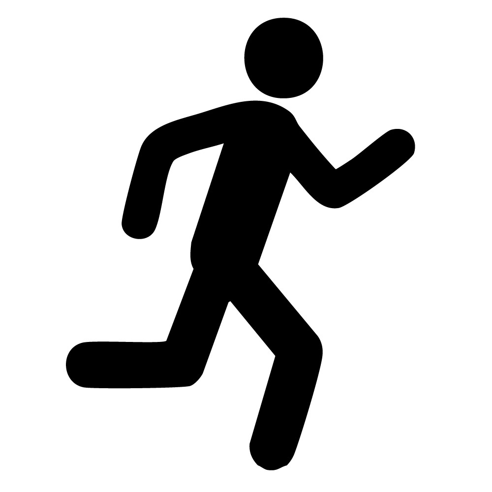 走る男性のピクトグラム。ランニングやスポーツ、急ぐ様子を表す無料イラスト。