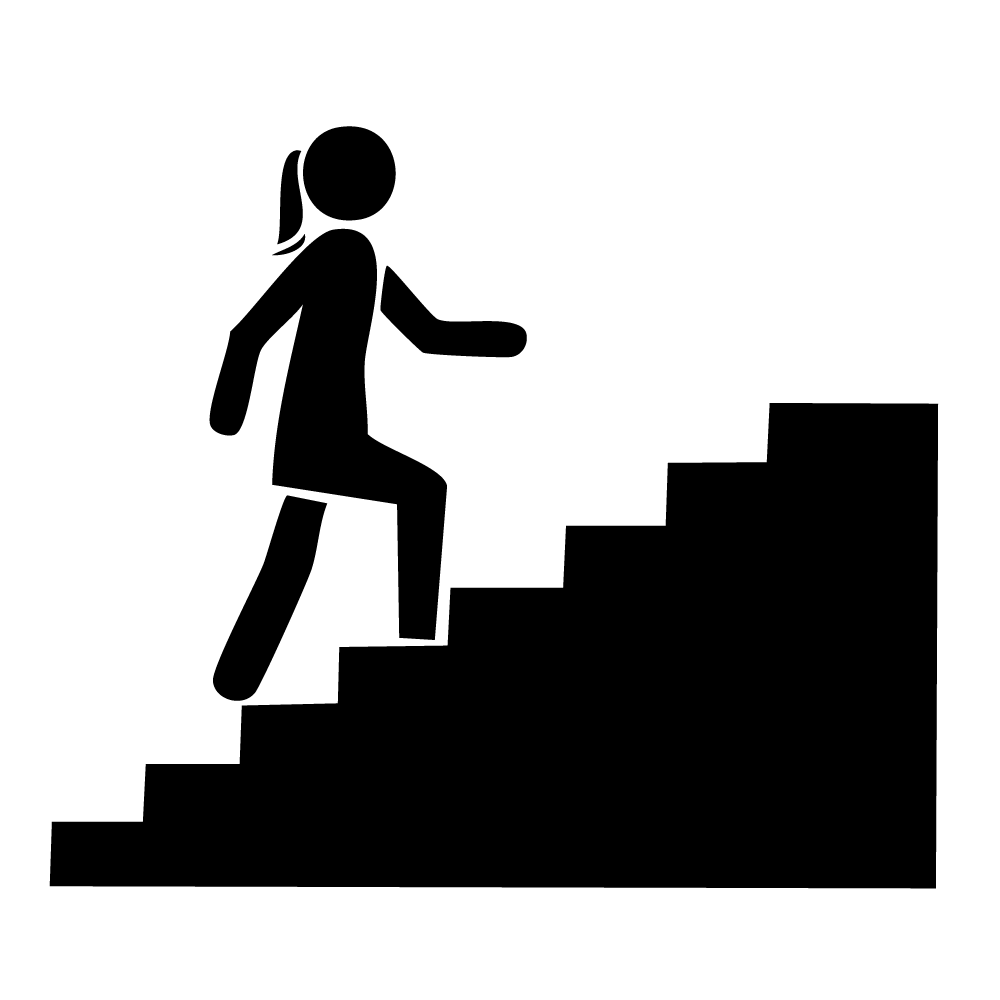 階段を上る女性のピクトグラム。努力、成長、進歩を表す無料イラスト。