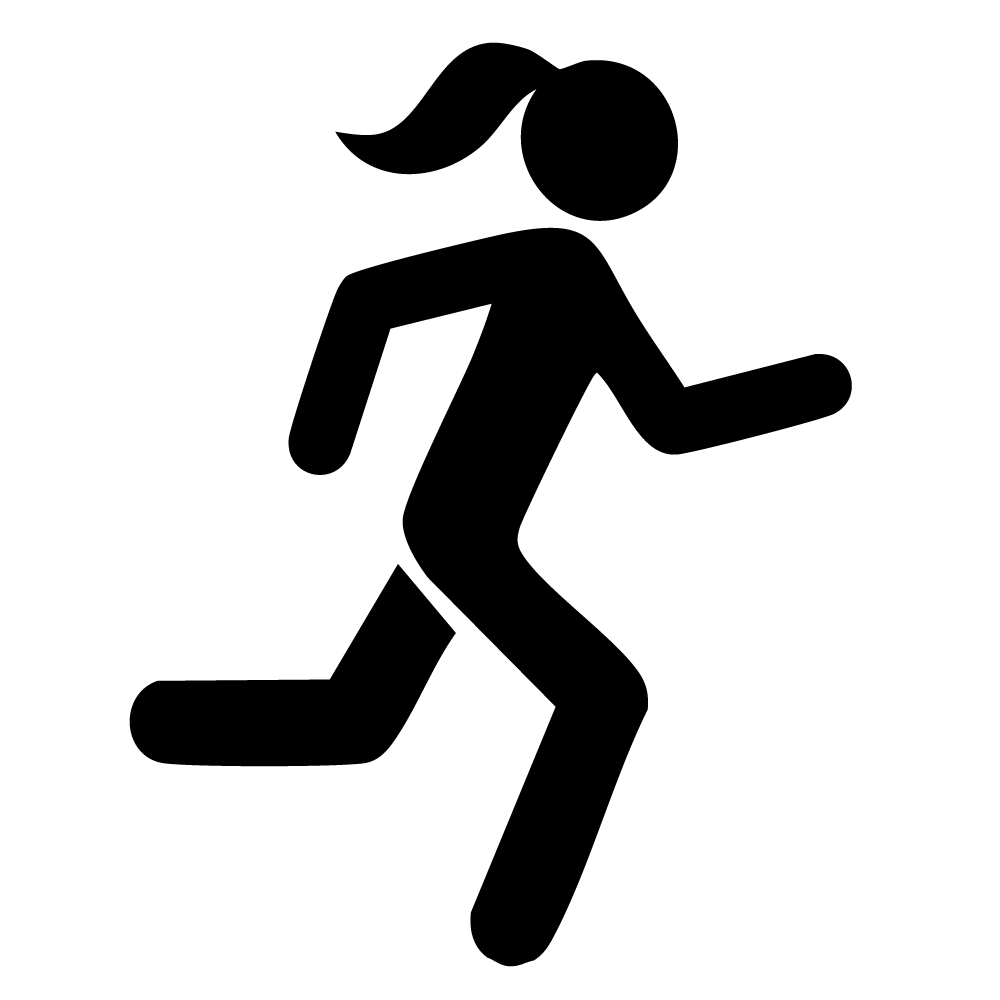 走る女性の無料ピクトグラム、ランニングする女性のフリー素材アイコン