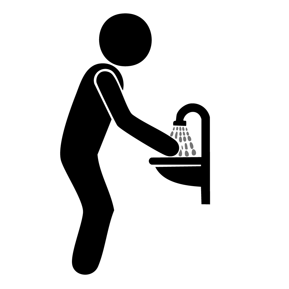 手を洗う男性のピクトグラム、手洗いする人物の無料イラスト、衛生アイコン