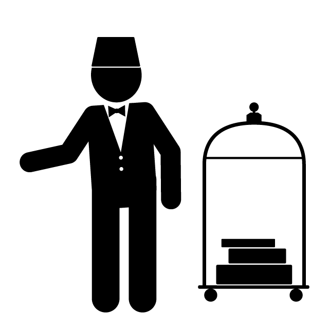 ベルボーイ｜ホテル｜サービス業｜荷物 - 挿絵/クリップアート/フリー/写真/アイコン/白黒/シンプル
