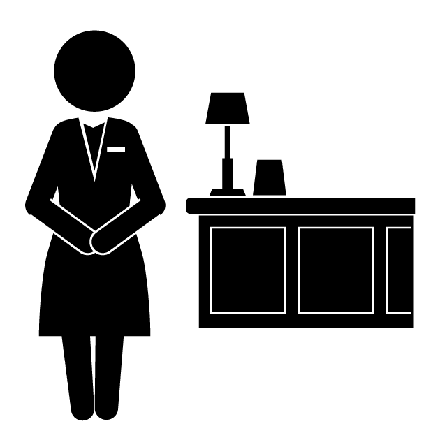 フロントクラーク｜宿泊｜ホテル｜ロビー - 挿絵/クリップアート/フリー/写真/アイコン/白黒/シンプル