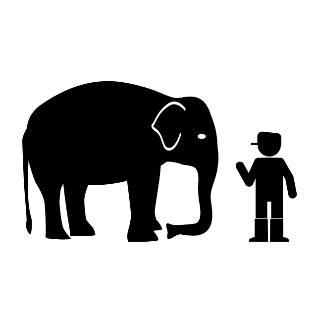 動物園飼育スタッフ｜アニマル｜ゾウ｜飼育員 - 挿絵/クリップアート/フリー/写真/アイコン/白黒/シンプル