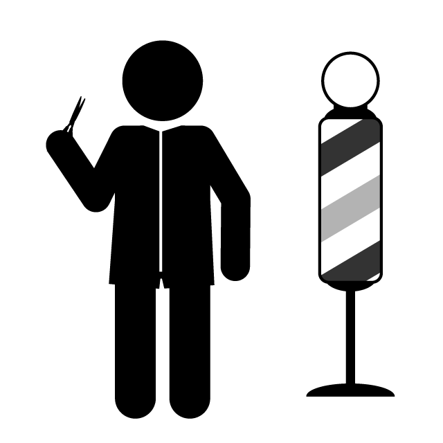 理容師｜散髪｜床屋｜ヘアカット - 挿絵/クリップアート/フリー/写真/アイコン/白黒/シンプル