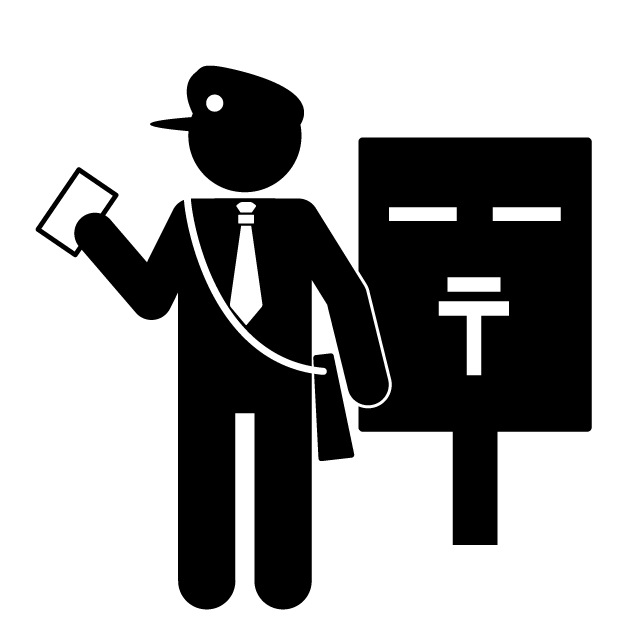 郵便局員｜はがき｜配達｜手紙 - 挿絵/クリップアート/フリー/写真/アイコン/白黒/シンプル