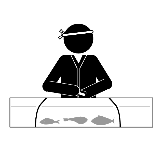 すし職人｜お寿司｜板前｜魚 - 挿絵/クリップアート/フリー/写真/アイコン/白黒/シンプル