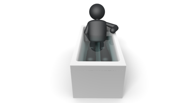 体を洗う/疲れをおとす - シンプル人物イラスト/人クリップアート/アイコン/黒色/ピクトグラム