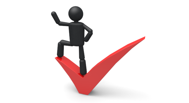 チェック/OK/完了 - シンプル人物イラスト/人クリップアート/アイコン/黒色/ピクトグラム