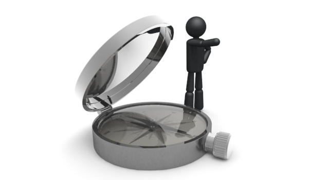 方角を確認/旅 - シンプル人物イラスト/人クリップアート/アイコン/黒色/ピクトグラム