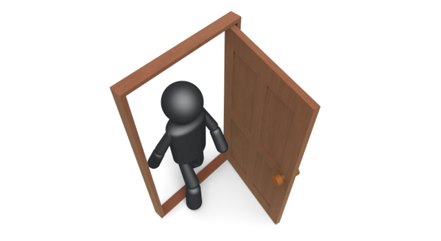 ドアを開ける人 - シンプル人物イラスト/人クリップアート/アイコン/黒色/ピクトグラム