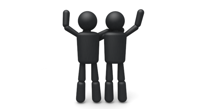 仲良しコンビ - シンプル人物イラスト/人クリップアート/アイコン/黒色/ピクトグラム