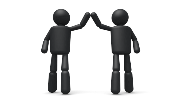 ハイタッチ - シンプル人物イラスト/人クリップアート/アイコン/黒色/ピクトグラム