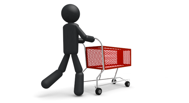 ショッピングカート - シンプル人物イラスト/人クリップアート/アイコン/黒色/ピクトグラム