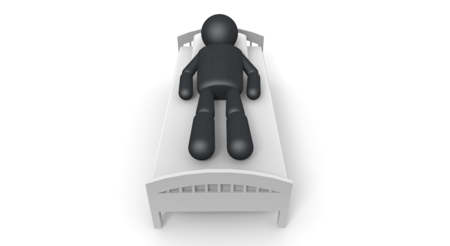 横になる/ベッド - シンプル人物イラスト/人クリップアート/アイコン/黒色/ピクトグラム