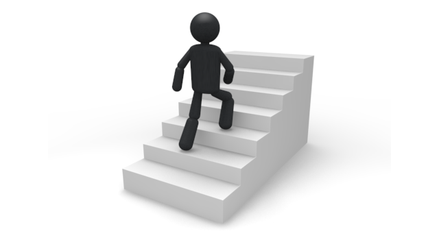 階段を上がる - シンプル人物イラスト/人クリップアート/アイコン/黒色/ピクトグラム