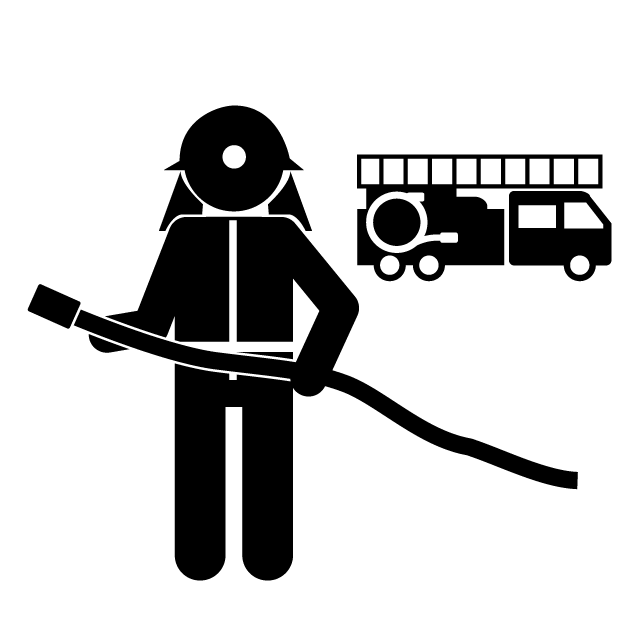 消防官｜消防車｜消防士｜火事 - シンプル / クリップアート / アイコン / イラスト / 無料 / 白黒 / 二色 / PNG形式：背景透明