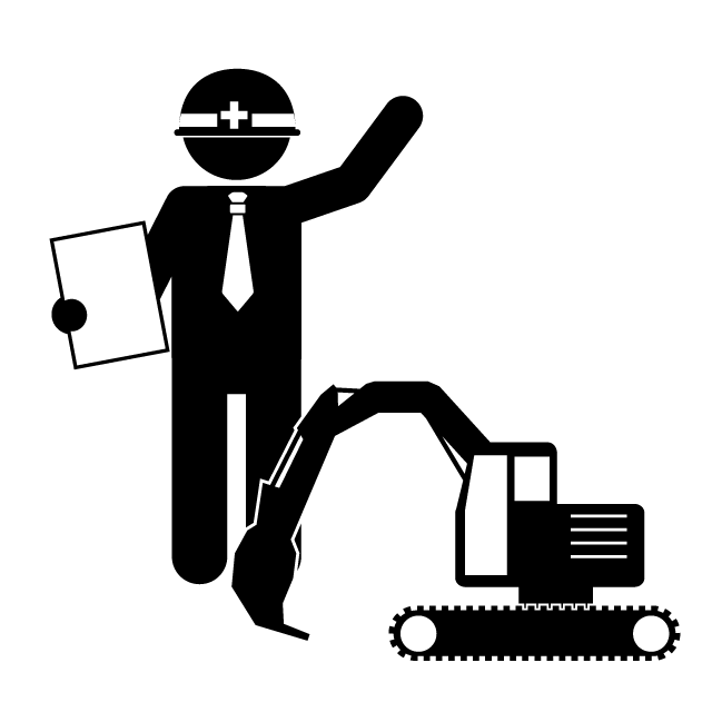 土木施工管理技士｜重機｜建築現場｜職人 - シンプル / クリップアート / アイコン / イラスト / 無料 / 白黒 / 二色 / PNG形式：背景透明