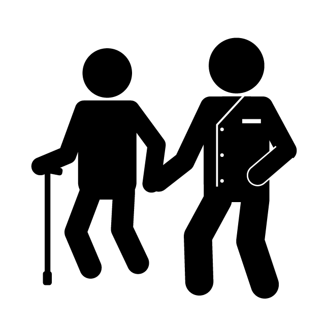 作業療法士・理学療法士｜補助｜介護｜高齢者 - シンプル / クリップアート / アイコン / イラスト / 無料 / 白黒 / 二色 / PNG形式：背景透明