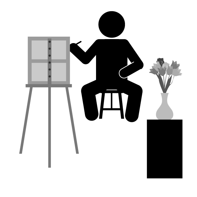 デッサン｜絵｜ペイント｜絵画 - シンプル / クリップアート / アイコン / イラスト / 無料 / 白黒 / 二色 / PNG形式：背景透明