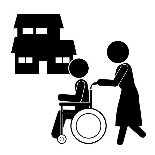 福祉住環境コーディネーター｜介護補助｜高齢者住まい｜車いす - シンプル / クリップアート / アイコン / イラスト / 無料 / 白黒 / 二色 / PNG形式：背景透明