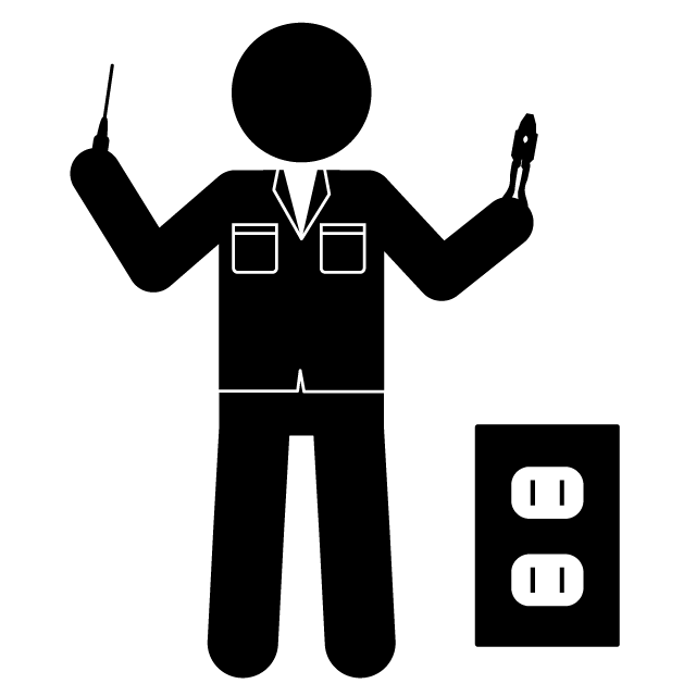 第二種電気工事士｜電気｜工事｜専門 - シンプル / クリップアート / アイコン / イラスト / 無料 / 白黒 / 二色 / PNG形式：背景透明