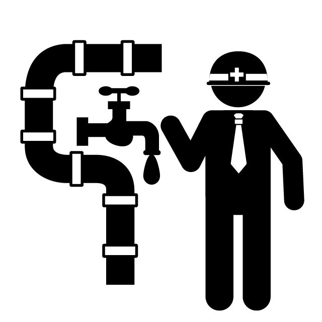 管工事施工管理技士｜水道｜工事｜配管 - シンプル / クリップアート / アイコン / イラスト / 無料 / 白黒 / 二色 / PNG形式：背景透明