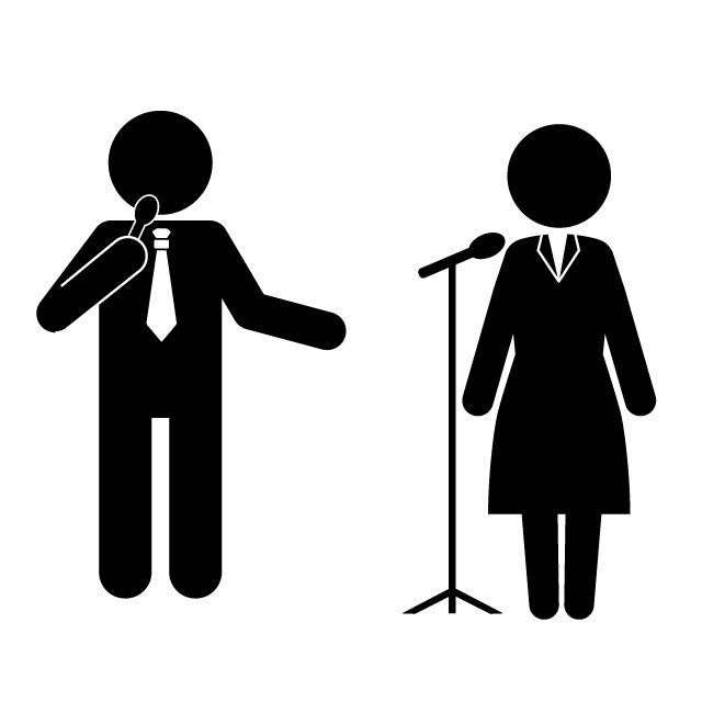 司会｜アナウンサー｜男性｜女性 - シンプル / クリップアート / アイコン / イラスト / 無料 / 白黒 / 二色 / PNG形式：背景透明