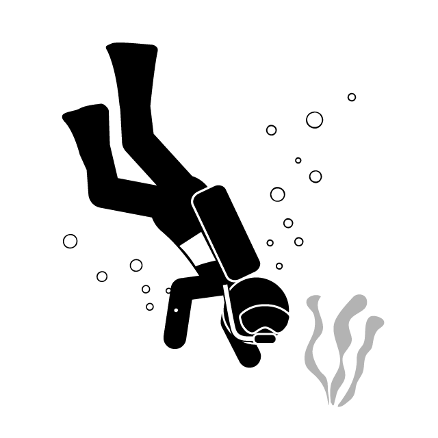 ダイビング｜潜水｜海底｜酸素ボンベ - シンプル / クリップアート / アイコン / イラスト / 無料 / 白黒 / 二色 / PNG形式：背景透明