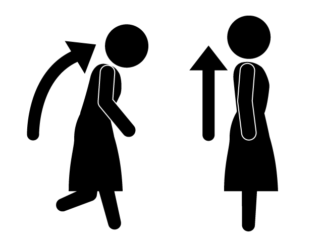 猫背がなおる | すっと立つ - シンプル / クリップアート / アイコン / イラスト / 無料 / 白黒 / 二色 / PNG形式：背景透明