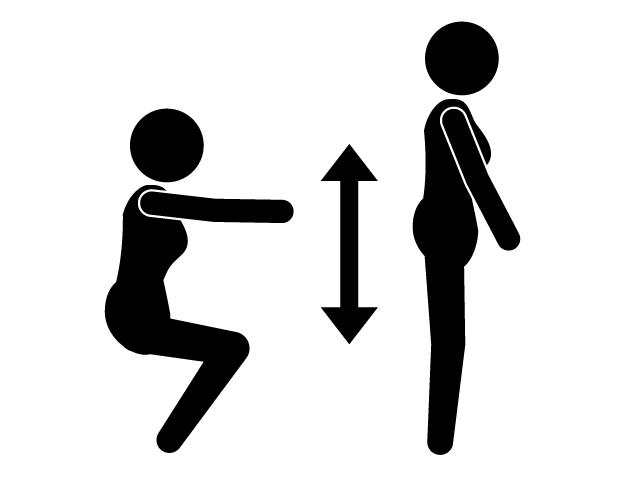 スクワット | エクササイズ | 運動 - シンプル / クリップアート / アイコン / イラスト / 無料 / 白黒 / 二色 / PNG形式：背景透明