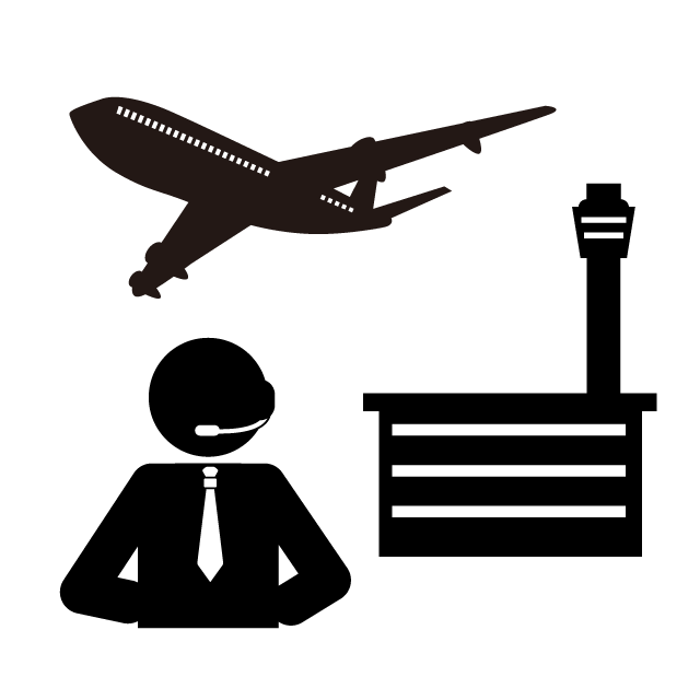 航空管制官｜航空交通管制業務｜航空機｜管制指示 - 挿絵/クリップアート/フリー/写真/アイコン/白黒/シンプル