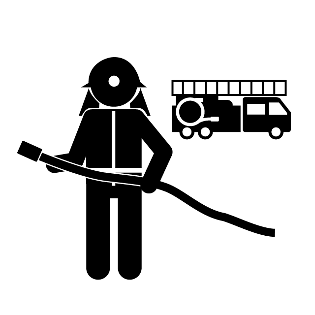 消防官｜消防士｜消防車｜火事 - 挿絵/クリップアート/フリー/写真/アイコン/白黒/シンプル