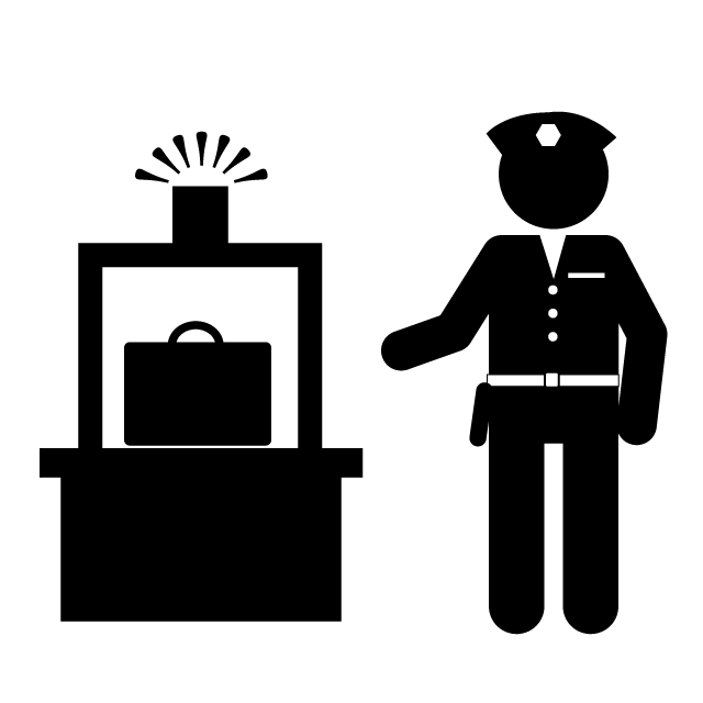 税関職員｜国家公務員｜航空機取り締まり｜船内巡回 - 挿絵/クリップアート/フリー/写真/アイコン/白黒/シンプル