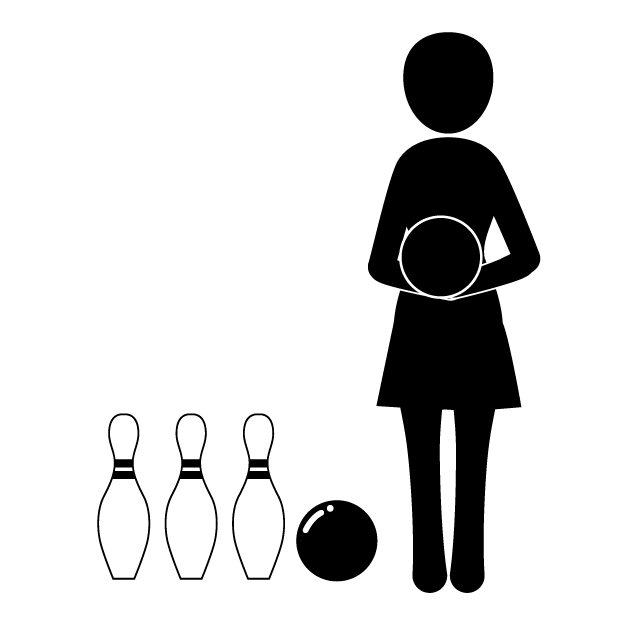 プロボウラー｜ボウリング｜ピン｜女性ボウラー - 挿絵/クリップアート/フリー/写真/アイコン/白黒/シンプル