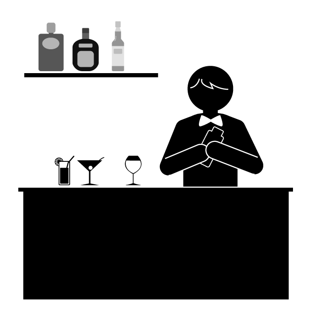 バーテンダー｜お酒｜バー - 挿絵/クリップアート/フリー/写真/アイコン/白黒/シンプル