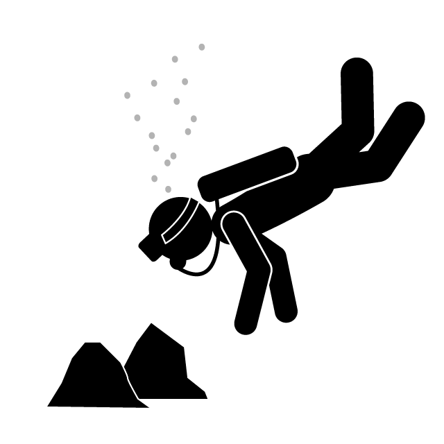 潜水士 - 挿絵/クリップアート/フリー/写真/アイコン/白黒/シンプル