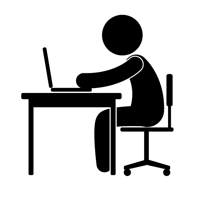 会社でパソコンをする - 挿絵/クリップアート/フリー/写真/アイコン/白黒/シンプル