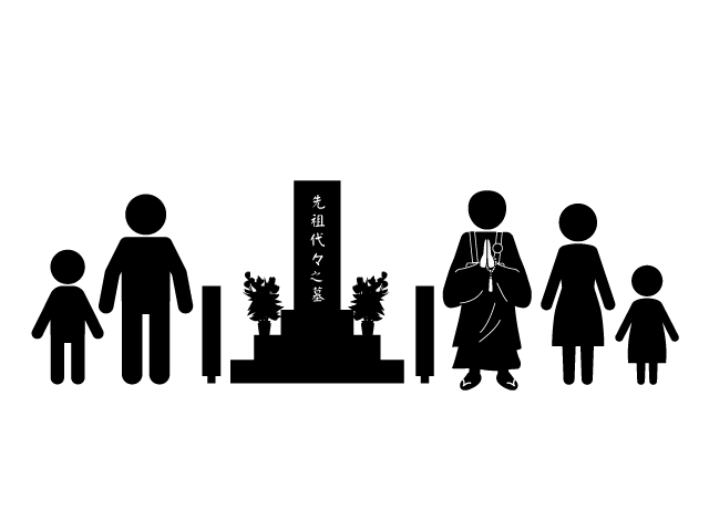 お墓 | 最後の別れ | 住職 - シンプル / クリップアート / アイコン / イラスト / 無料 / 白黒 / 二色 / PNG形式：背景透明