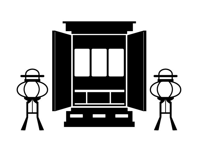 仏壇 | ちょうちん | 拝む - シンプル / クリップアート / アイコン / イラスト / 無料 / 白黒 / 二色 / PNG形式：背景透明