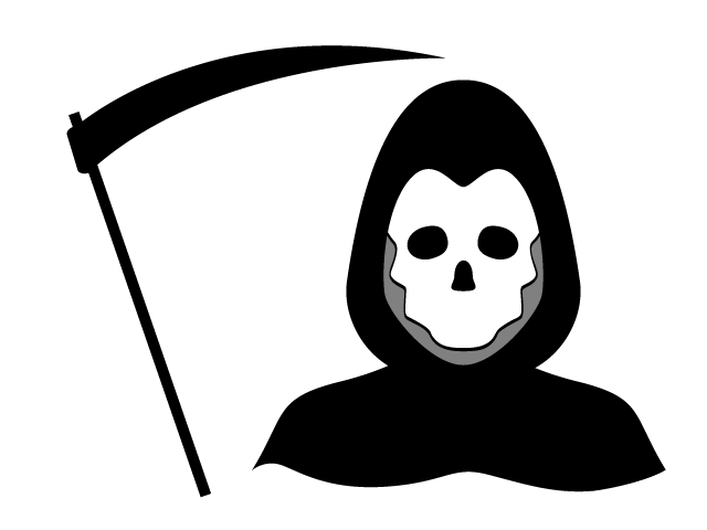 死神 | 鎌 | 死を告げる - シンプル / クリップアート / アイコン / イラスト / 無料 / 白黒 / 二色 / PNG形式：背景透明