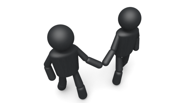 手を組む/仲間になる - シンプル人物イラスト/人クリップアート/アイコン/黒色/ピクトグラム