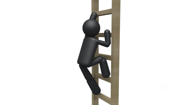 梯子を登る - シンプル人物イラスト/人クリップアート/アイコン/黒色/ピクトグラム