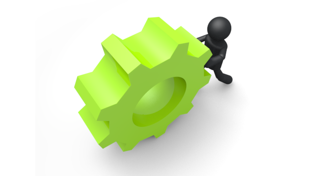 歯車を回す - シンプル人物イラスト/人クリップアート/アイコン/黒色/ピクトグラム