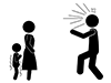 Husband wielding violence | Frightened boy | Protective woman-Free pictogram | Black and white illustration