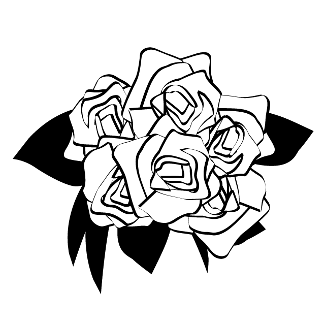 バラ｜花束｜記念日｜プレゼント - シンプル / クリップアート / アイコン / イラスト / 無料 / 白黒 / 二色 / PNG形式：背景透明