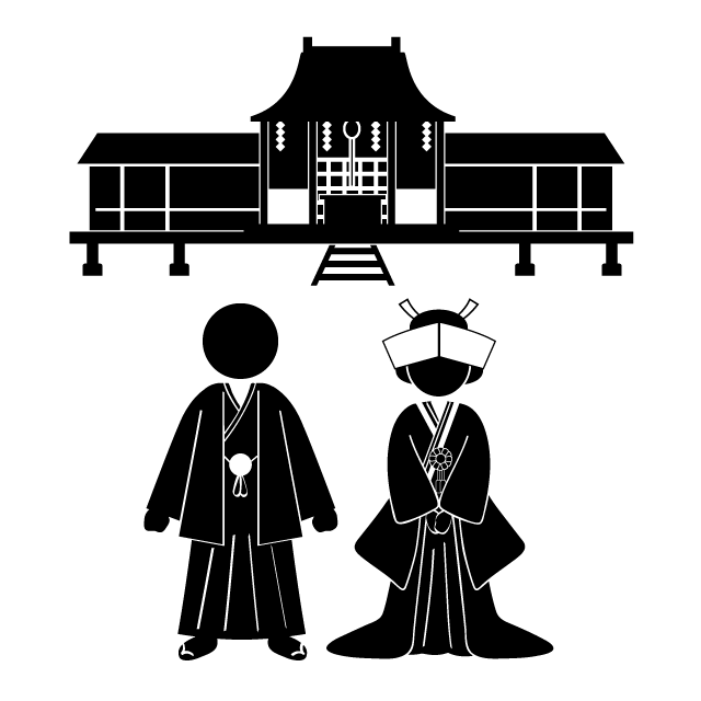 結婚式｜神社｜新郎｜新婦 - シンプル / クリップアート / アイコン / イラスト / 無料 / 白黒 / 二色 / PNG形式：背景透明
