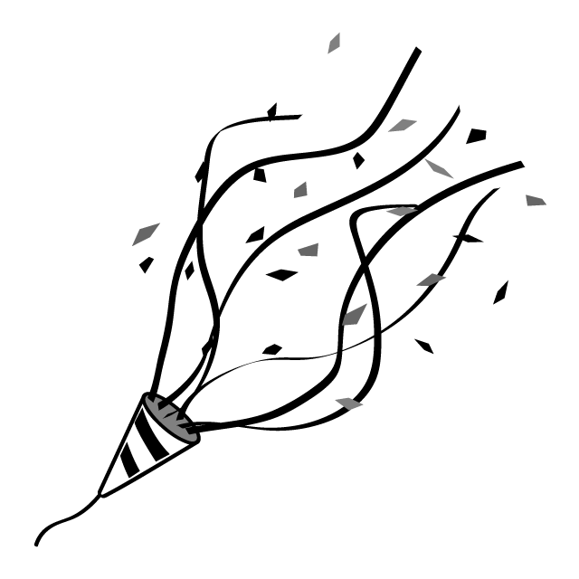 二次会｜祝福｜パーティ｜クラッカー - シンプル / クリップアート / アイコン / イラスト / 無料 / 白黒 / 二色 / PNG形式：背景透明