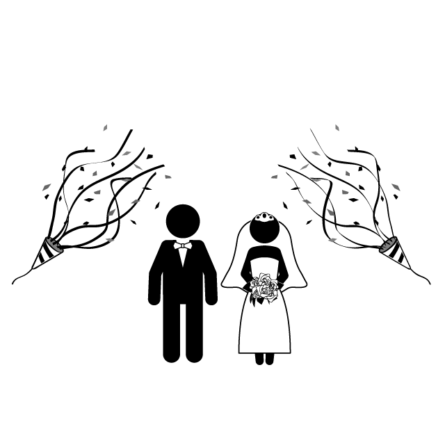 祝福｜結婚式｜幸せ｜花嫁 - シンプル / クリップアート / アイコン / イラスト / 無料 / 白黒 / 二色 / PNG形式：背景透明